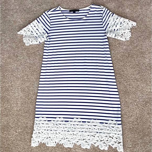 Tommy Hilfiger Blue and White Striped Dress with Lace Design Size Medium - Picture 5 of 7